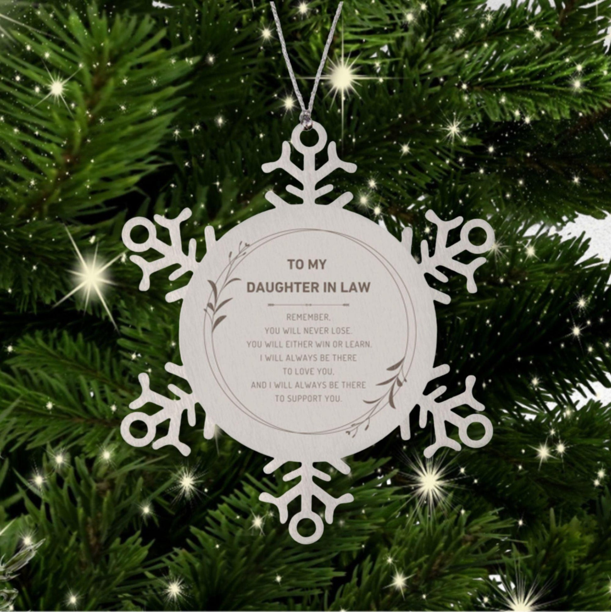 Daughter In Law Ornament Gifts, To My Daughter In Law Remember, you will never lose. You will either WIN or LEARN, Keepsake Snowflake Ornament For Daughter In Law, Birthday Christmas Gifts Ideas For Daughter In Law X-mas Gifts