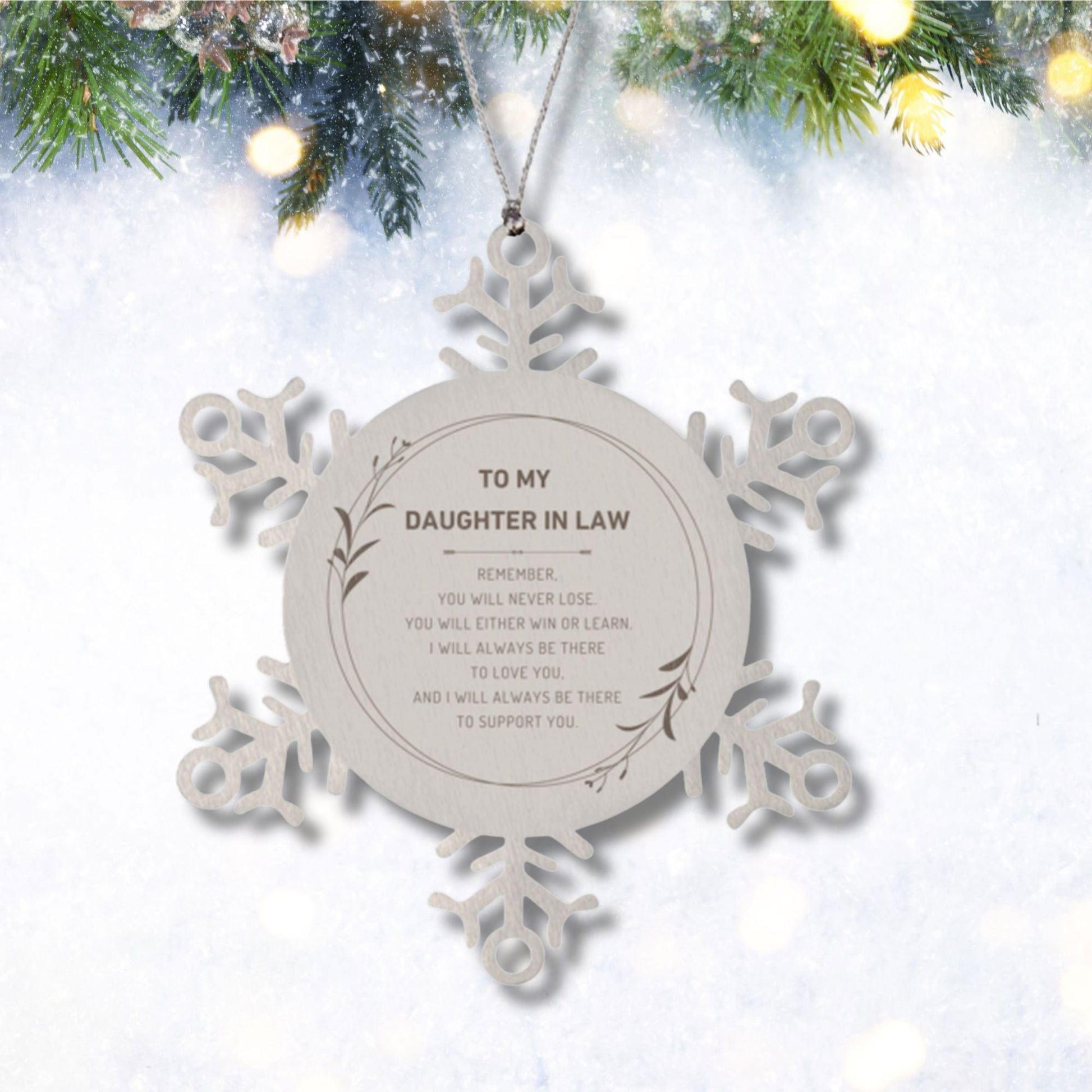 Daughter In Law Ornament Gifts, To My Daughter In Law Remember, you will never lose. You will either WIN or LEARN, Keepsake Snowflake Ornament For Daughter In Law, Birthday Christmas Gifts Ideas For Daughter In Law X-mas Gifts