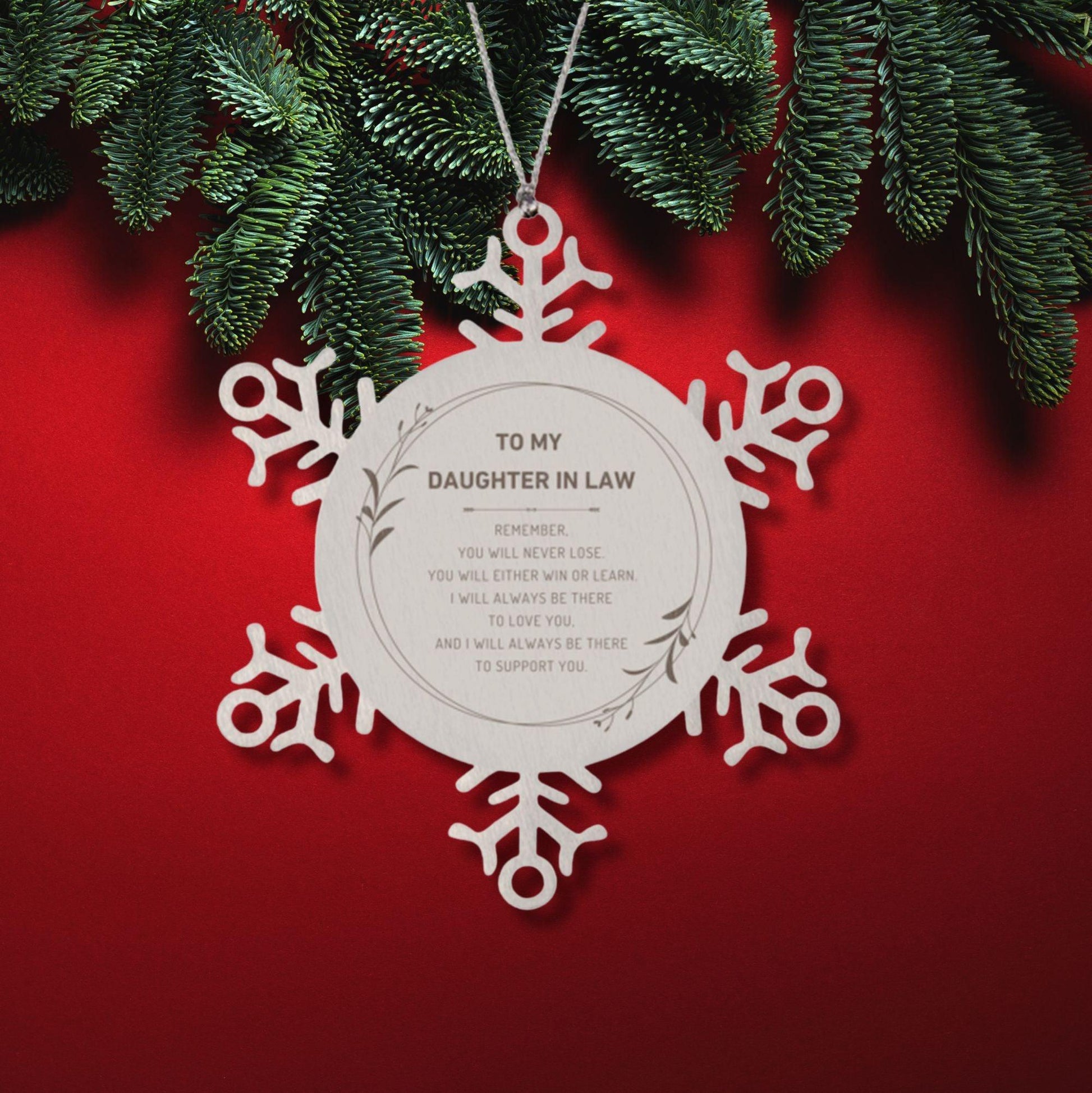 Daughter In Law Ornament Gifts, To My Daughter In Law Remember, you will never lose. You will either WIN or LEARN, Keepsake Snowflake Ornament For Daughter In Law, Birthday Christmas Gifts Ideas For Daughter In Law X-mas Gifts