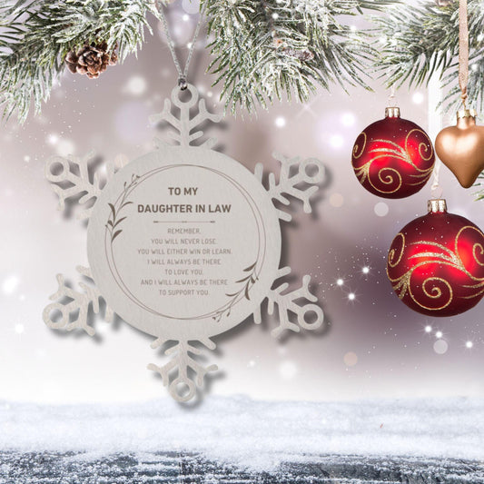 Daughter In Law Ornament Gifts, To My Daughter In Law Remember, you will never lose. You will either WIN or LEARN, Keepsake Snowflake Ornament For Daughter In Law, Birthday Christmas Gifts Ideas For Daughter In Law X-mas Gifts