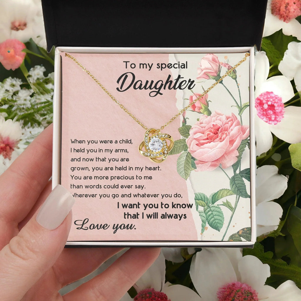 To My Daughter, I held You In My Arms Love Knot Necklace