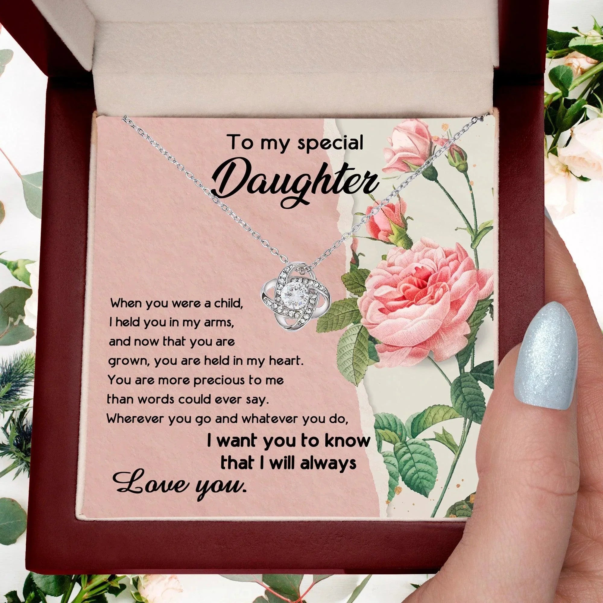 To My Daughter, I held You In My Arms Love Knot Necklace