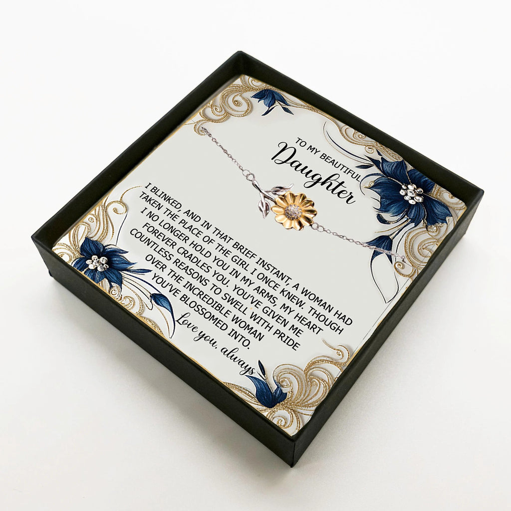 Sunflower Bracelet for Daughter - I Blinked - 925 Sterling Silver with 18K Gold-Plated Petals – Meaningful Jewelry Gift from Parent – Includes Heartfelt Message Card