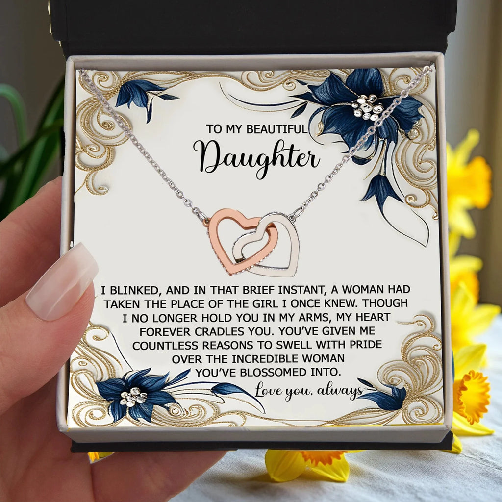 To My Beautiful Daughter - My Love and Pride - Interlocking Hearts Necklace