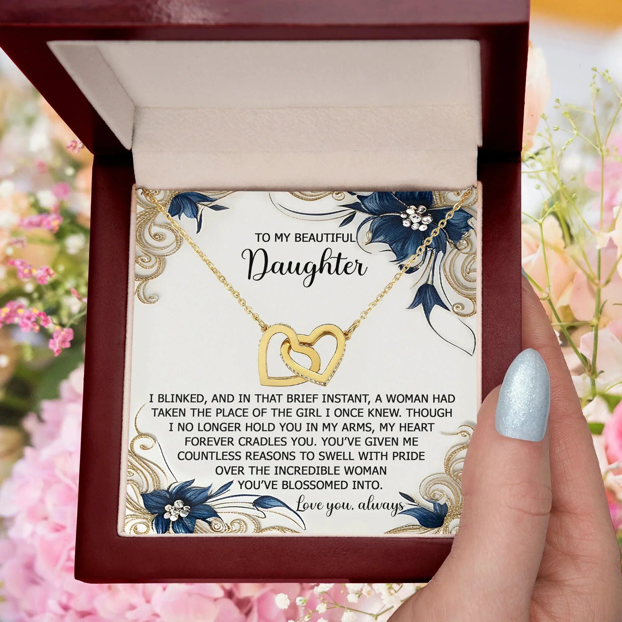 To My Beautiful Daughter - My Love and Pride - Interlocking Hearts Necklace