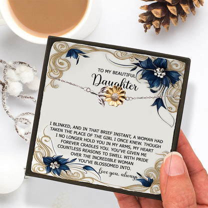 Sunflower Bracelet for Daughter - I Blinked - 925 Sterling Silver with 18K Gold-Plated Petals – Meaningful Jewelry Gift from Parent – Includes Heartfelt Message Card - Mallard Moon Gift Shop