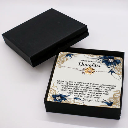 Sunflower Bracelet for Daughter - I Blinked - 925 Sterling Silver with 18K Gold-Plated Petals – Meaningful Jewelry Gift from Parent – Includes Heartfelt Message Card - Mallard Moon Gift Shop