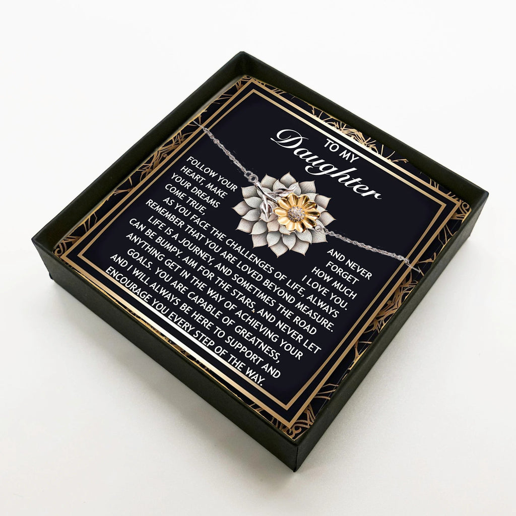 Sunflower Bracelet for Daughter - Dreams Come True – 925 Sterling Silver with 18K Gold-Plated Petals – Inspirational Jewelry Gift from Parent – Includes Heartfelt Message Card