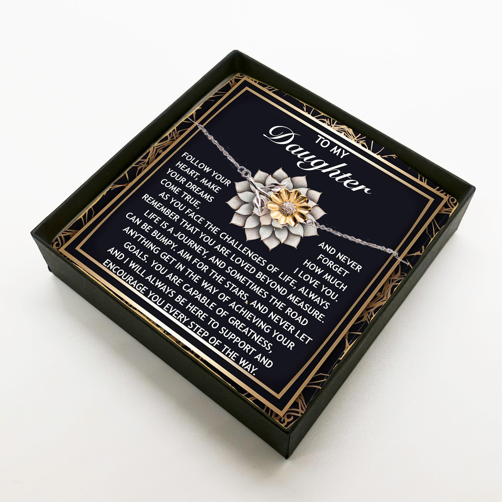 Sunflower Bracelet for Daughter - Dreams Come True – 925 Sterling Silver with 18K Gold-Plated Petals – Inspirational Jewelry Gift from Parent – Includes Heartfelt Message Card - Mallard Moon Gift Shop