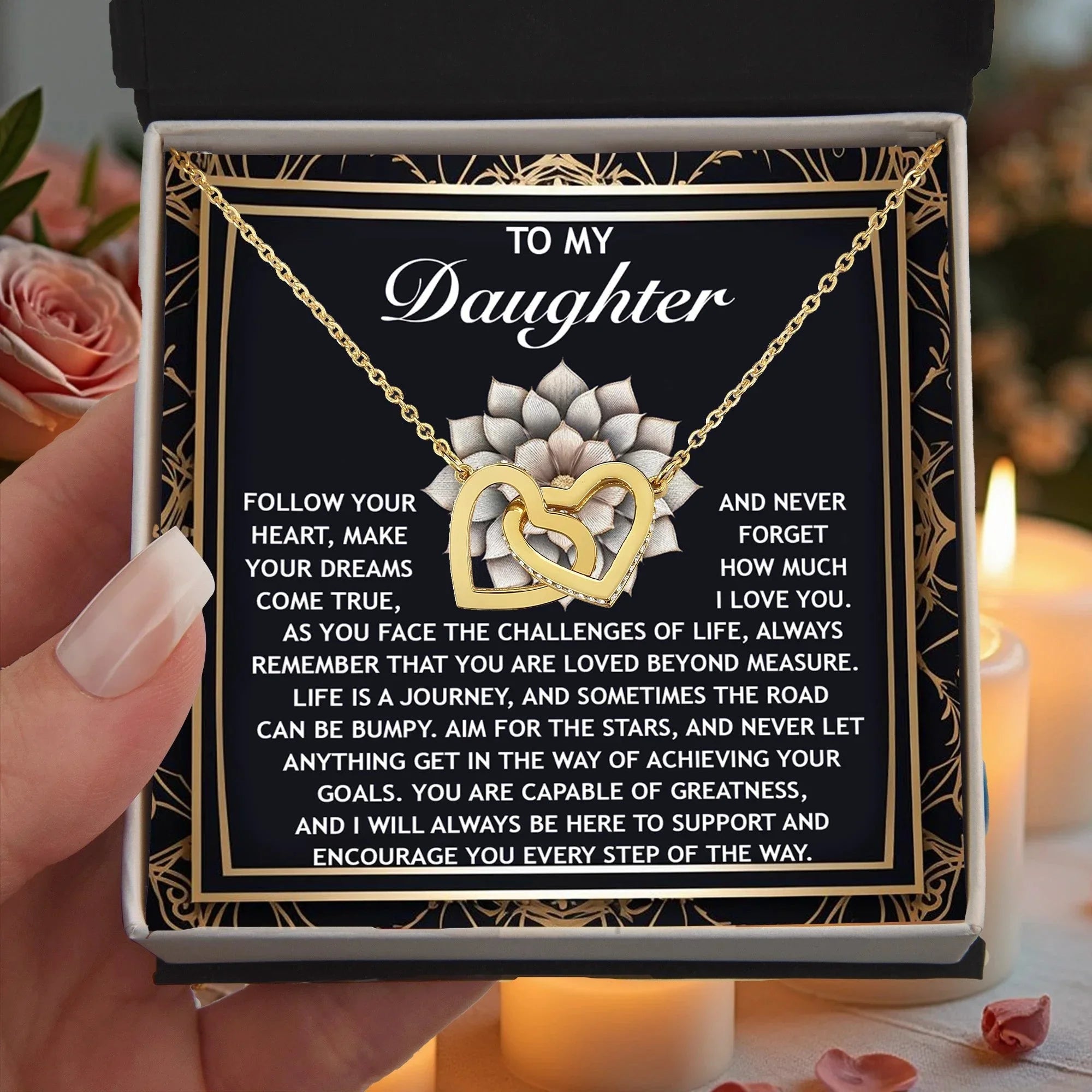 To My Daughter -A Gift of Love, Encouragement & Strength - Interlocking Hearts Necklace