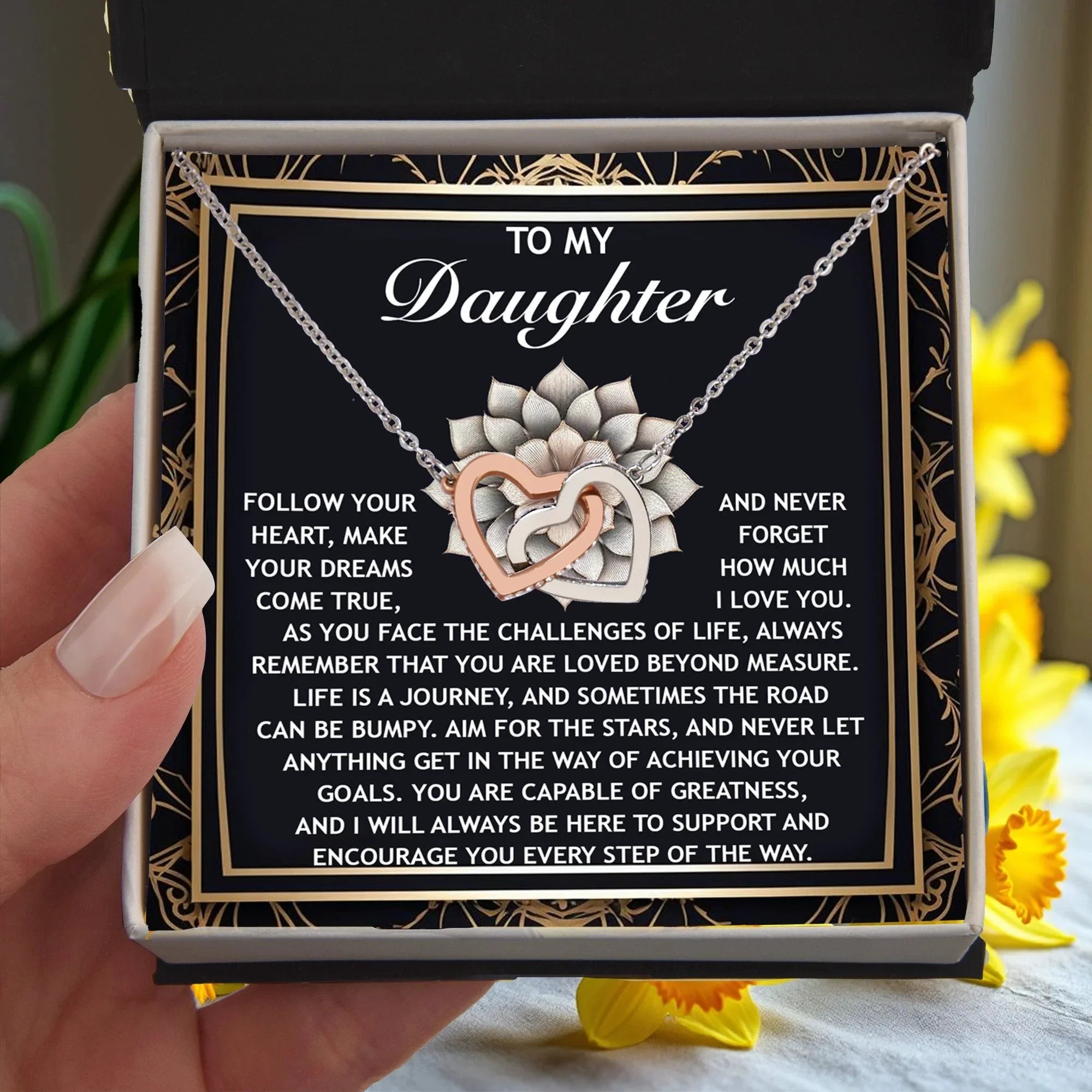 To My Daughter -A Gift of Love, Encouragement & Strength - Interlocking Hearts Necklace