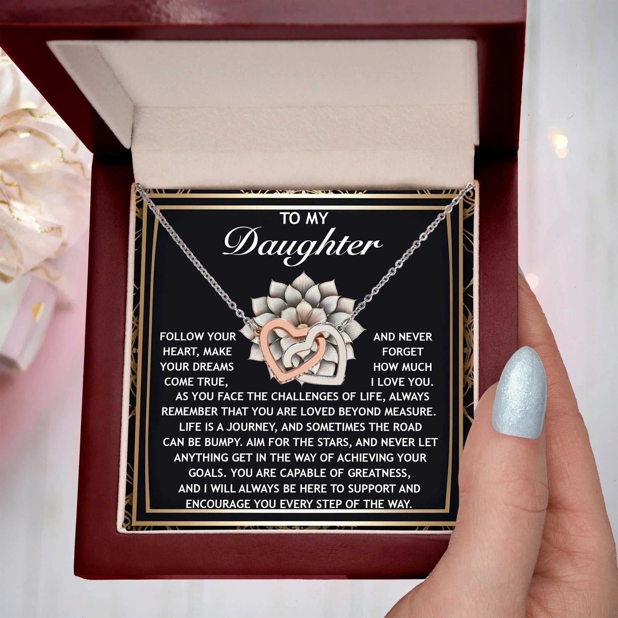 To My Daughter -A Gift of Love, Encouragement & Strength - Interlocking Hearts Necklace