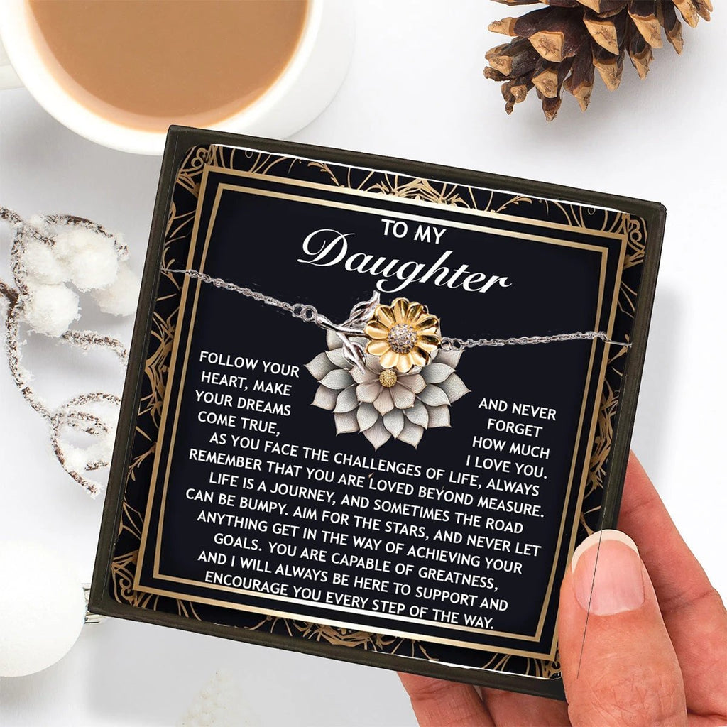 Sunflower Bracelet for Daughter - Dreams Come True – 925 Sterling Silver with 18K Gold-Plated Petals – Inspirational Jewelry Gift from Parent – Includes Heartfelt Message Card