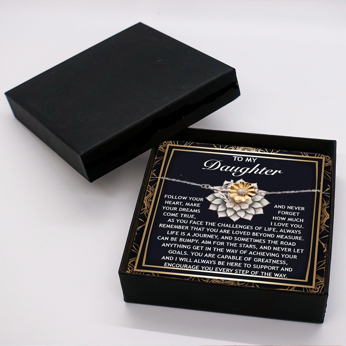 Sunflower Bracelet for Daughter - Dreams Come True – 925 Sterling Silver with 18K Gold-Plated Petals – Inspirational Jewelry Gift from Parent – Includes Heartfelt Message Card - Mallard Moon Gift Shop
