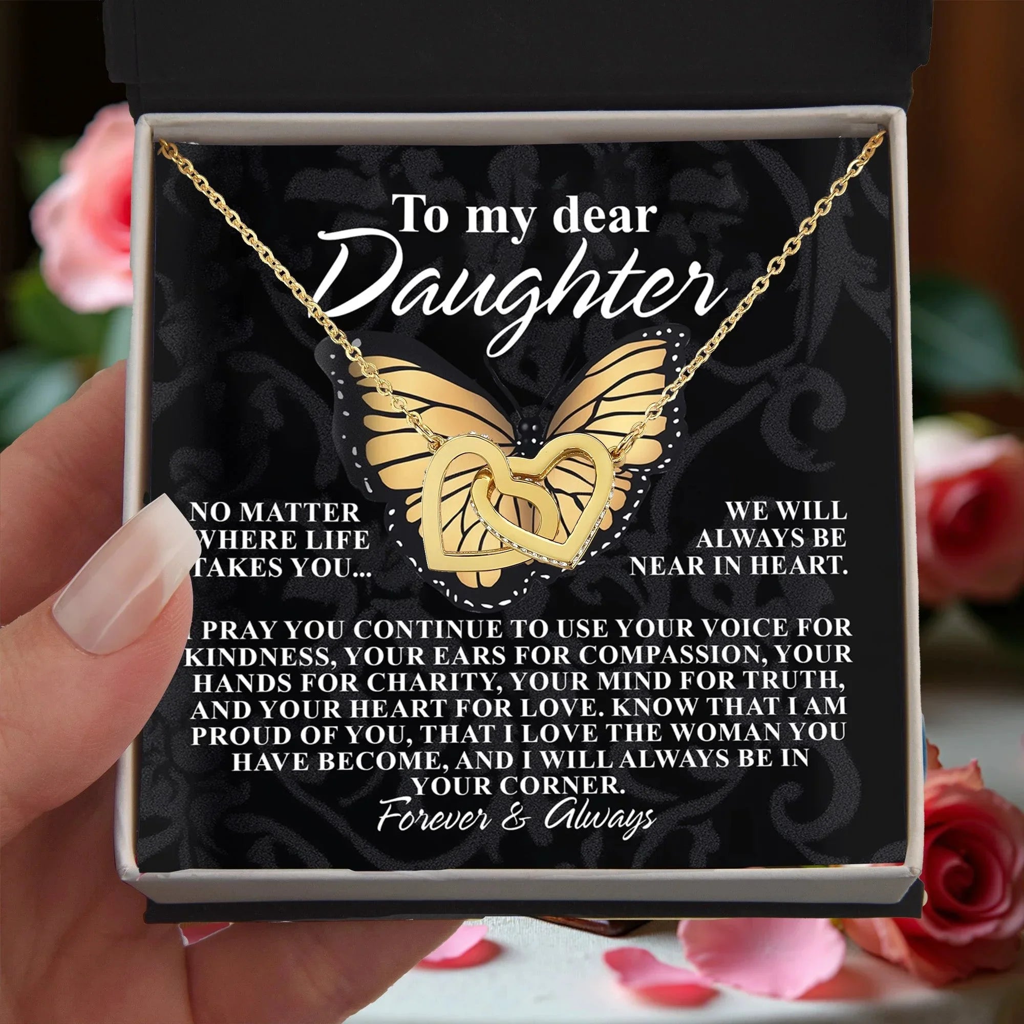 Gift for Daughter - No Matter Where Life Takes You, I’m Always Near - Interlocking Hearts Necklace