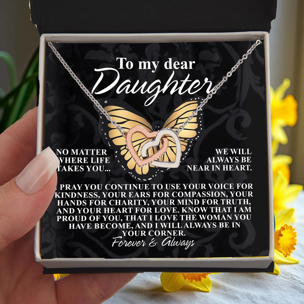 Gift for Daughter - No Matter Where Life Takes You, I’m Always Near - Interlocking Hearts Necklace