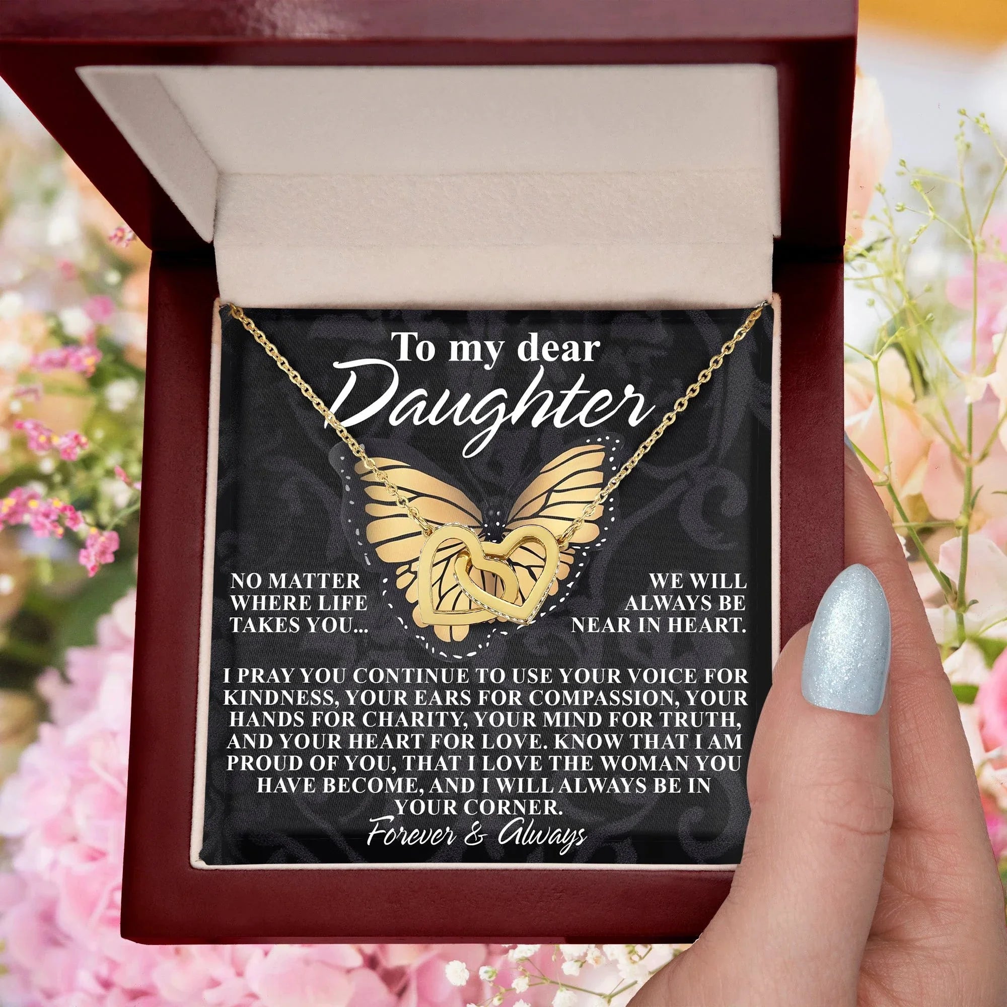 Gift for Daughter - No Matter Where Life Takes You, I’m Always Near - Interlocking Hearts Necklace