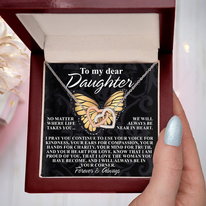 Gift for Daughter - No Matter Where Life Takes You, I’m Always Near - Interlocking Hearts Necklace - Mallard Moon Gift Shop
