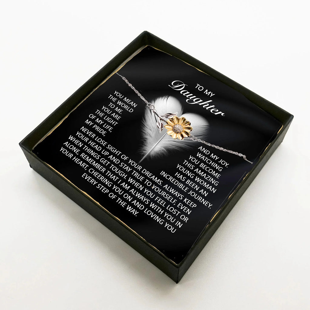 Daughter Sunflower Bracelet- My Pride and Joy – 925 Sterling Silver with 18K Gold-Plated Petals – Inspirational Jewelry Gift from Parent – Includes Heartfelt Message Card