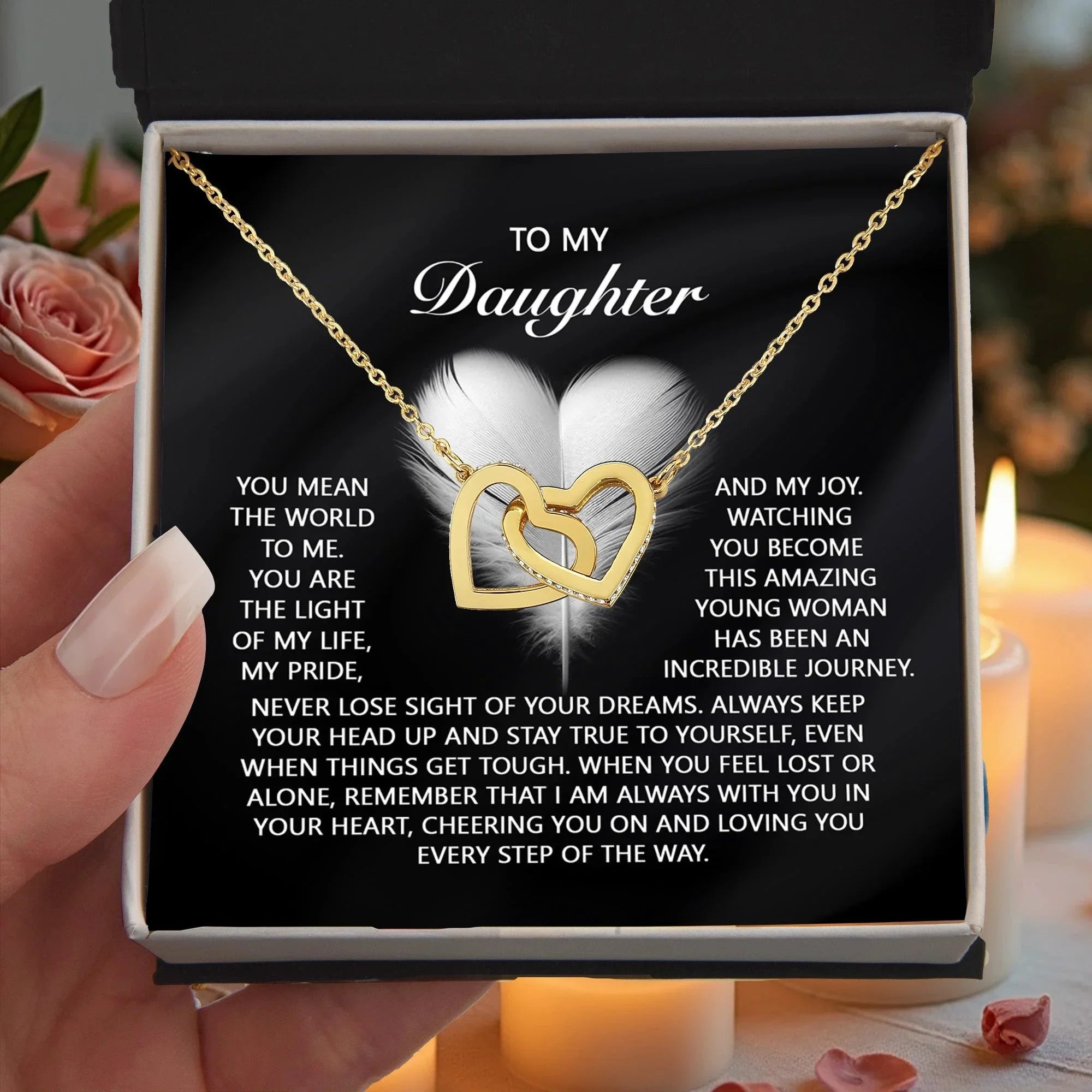 To My Daughter – A Gift of Love, Pride & Encouragement- Interlocking Hearts Necklace