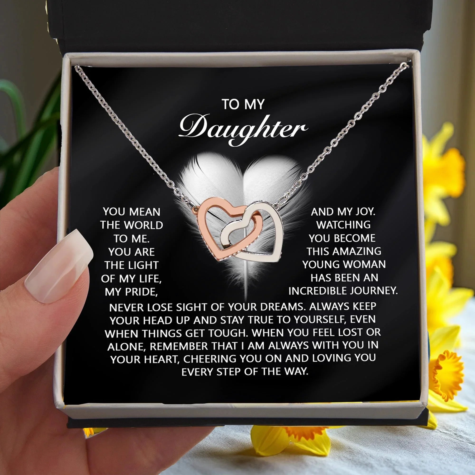 To My Daughter – A Gift of Love, Pride & Encouragement- Interlocking Hearts Necklace