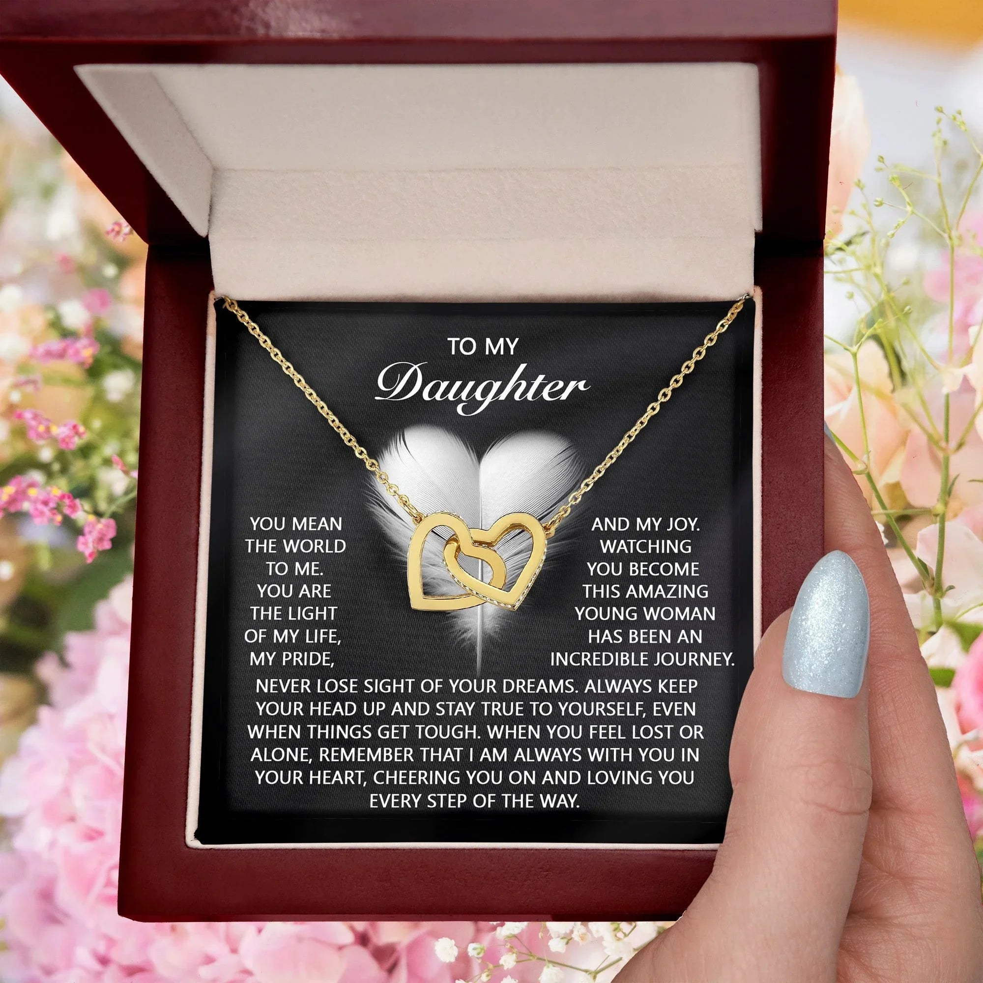 To My Daughter – A Gift of Love, Pride & Encouragement- Interlocking Hearts Necklace