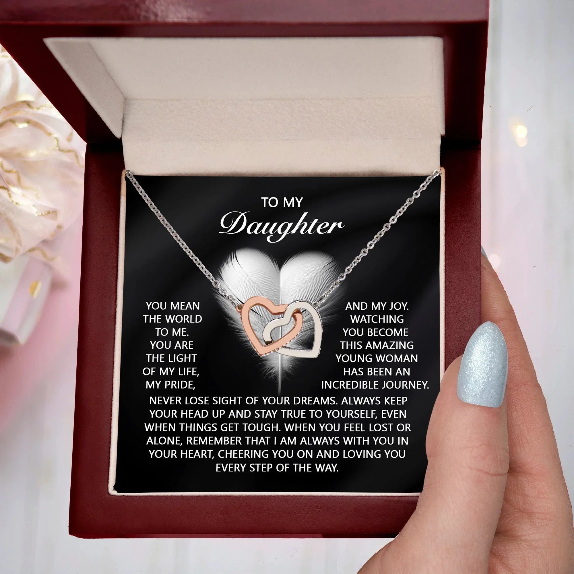 To My Daughter – A Gift of Love, Pride & Encouragement- Interlocking Hearts Necklace