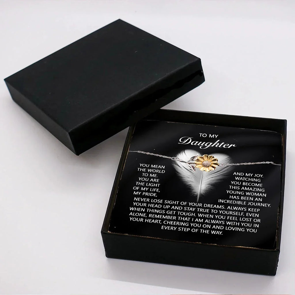 Daughter Sunflower Bracelet- My Pride and Joy – 925 Sterling Silver with 18K Gold-Plated Petals – Inspirational Jewelry Gift from Parent – Includes Heartfelt Message Card