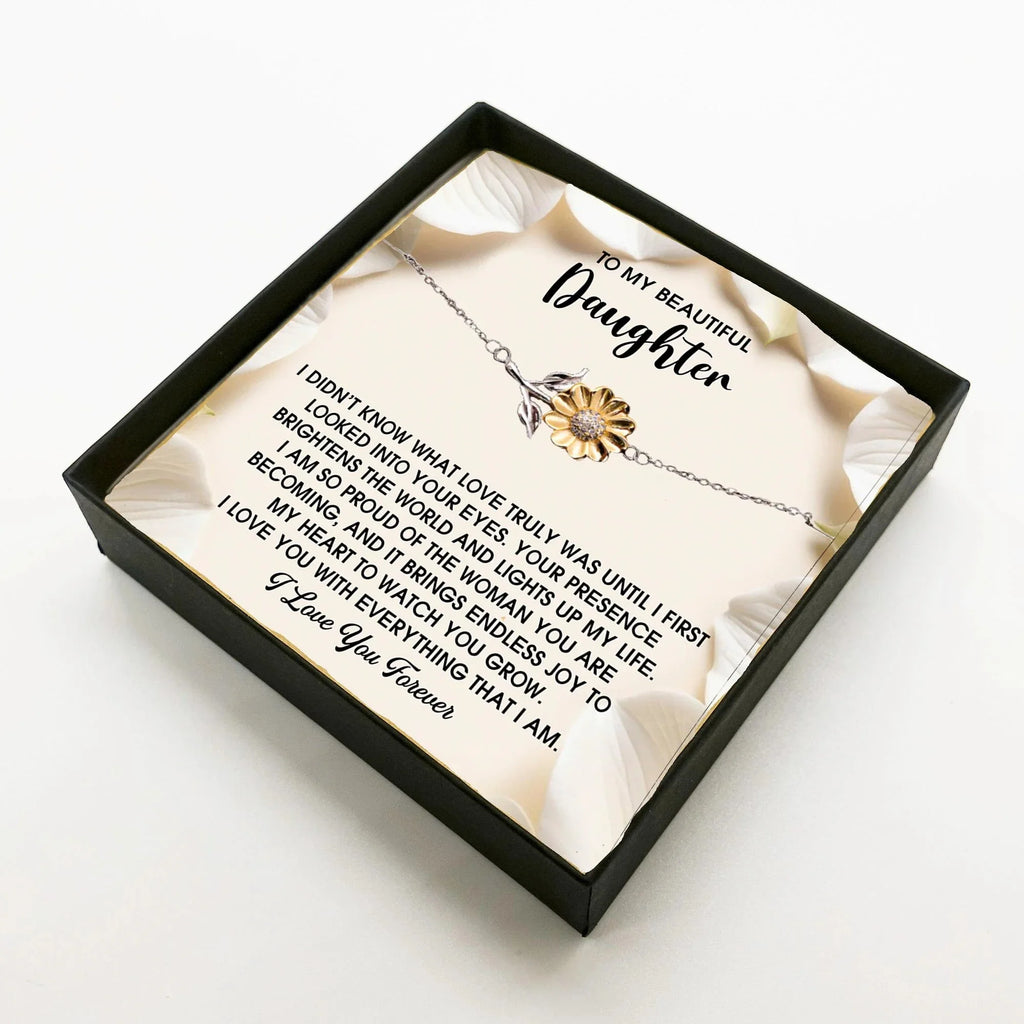 Daughter Sunflower Bracelet - Proud of You – 925 Sterling Silver with 18K Gold-Plated Petals – Meaningful Jewelry Gift from Parent – Includes Heartfelt Message Card