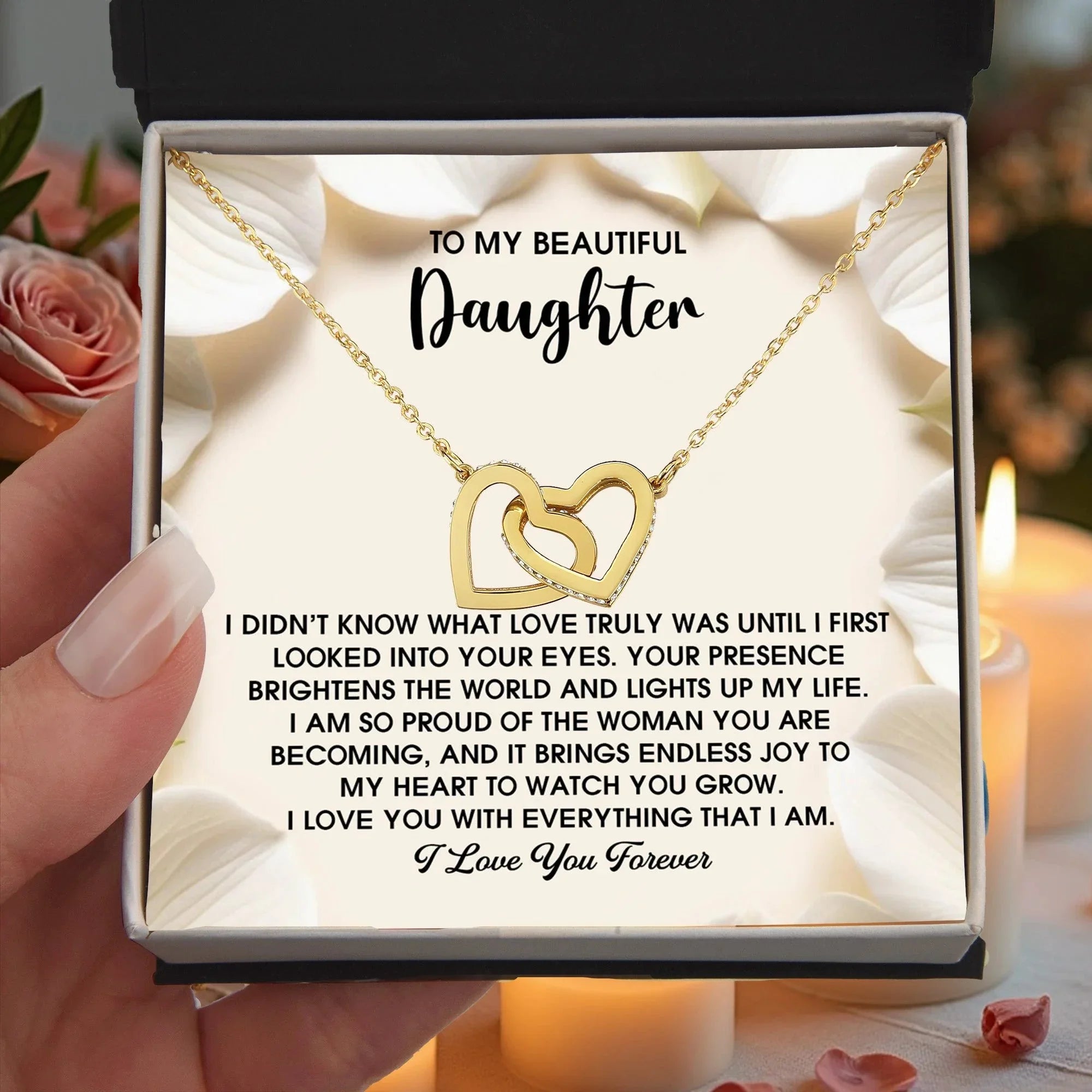 To My Beautiful Daughter – A Heartfelt Gift of Love & Pride- Interlocking Hearts Necklace