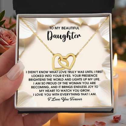 To My Beautiful Daughter – A Heartfelt Gift of Love & Pride- Interlocking Hearts Necklace - Mallard Moon Gift Shop
