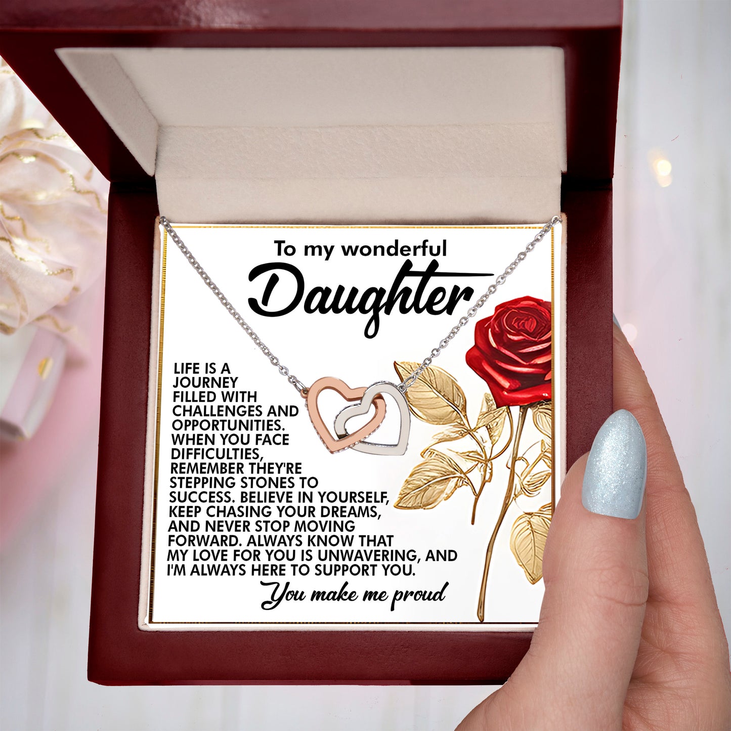 To My Wonderful Daughter – You Make Me Proud – Motivational Necklace Gift with Message of Love and Support - Mallard Moon Gift Shop