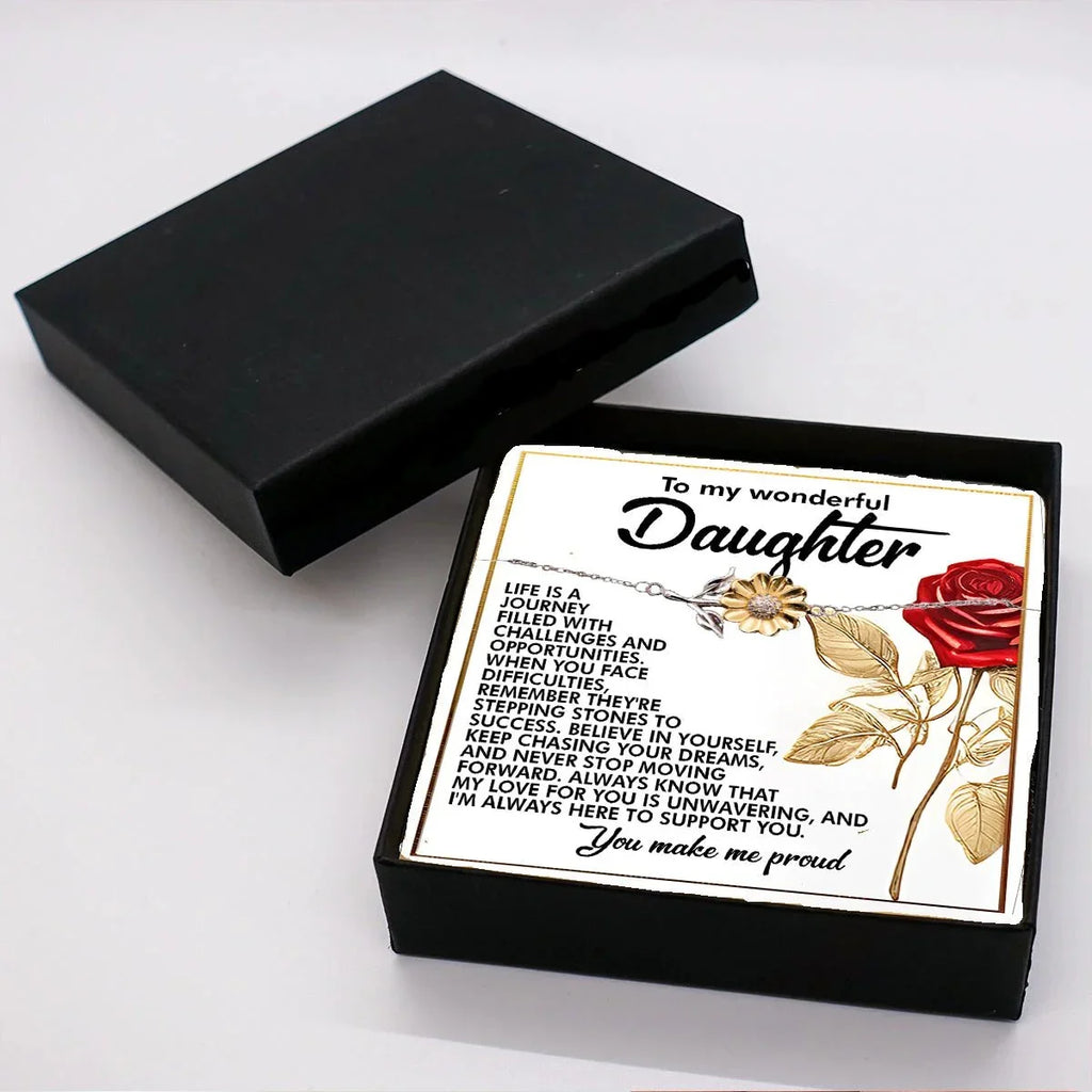 To My Wonderful Daughter – You Make Me Proud – Motivational Sunflower Bracelet Gift with Message of Love and Support