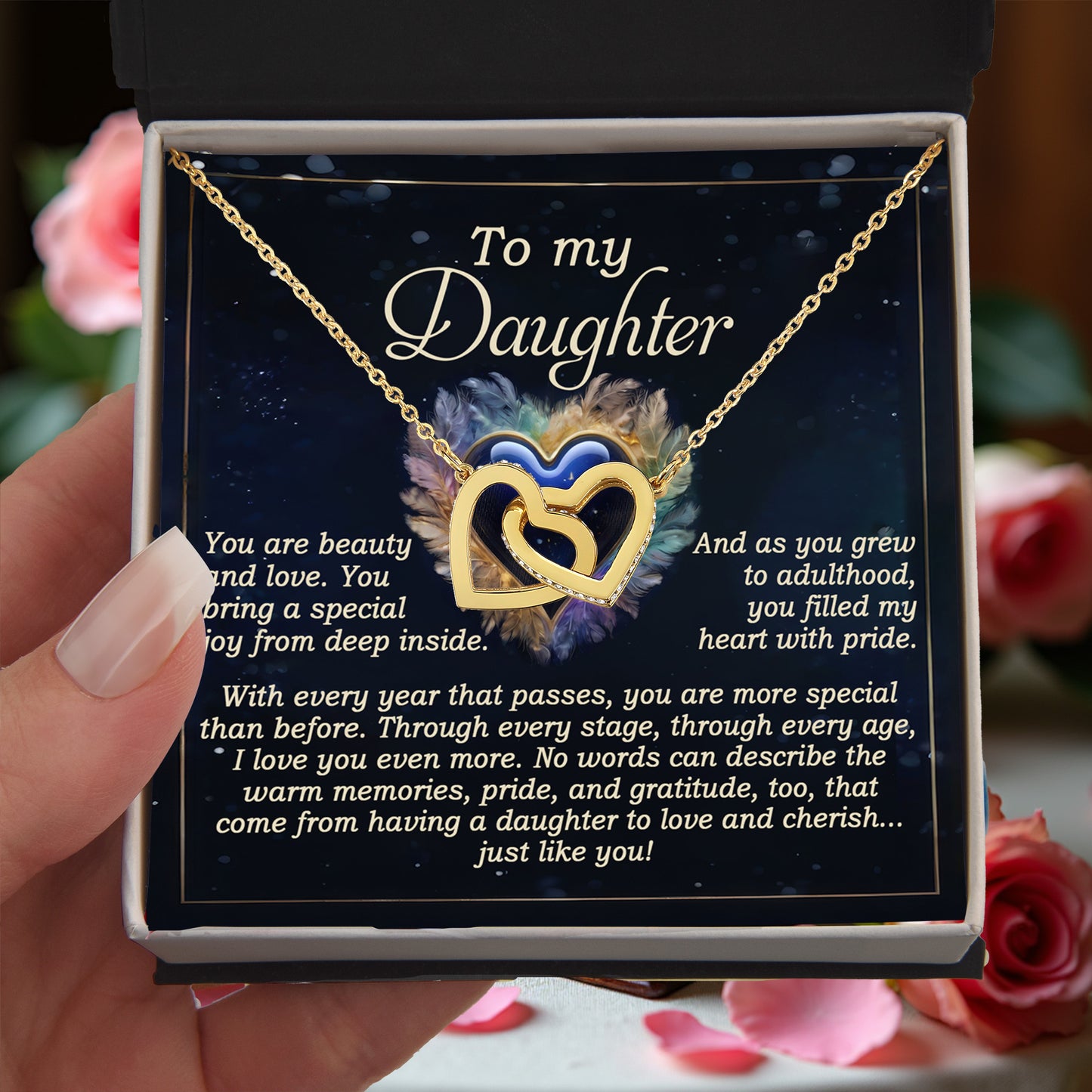 To My Daughter - Sentimental Gift of Love & Pride - Interlocking Hearts Necklace - Mallard Moon Gift Shop