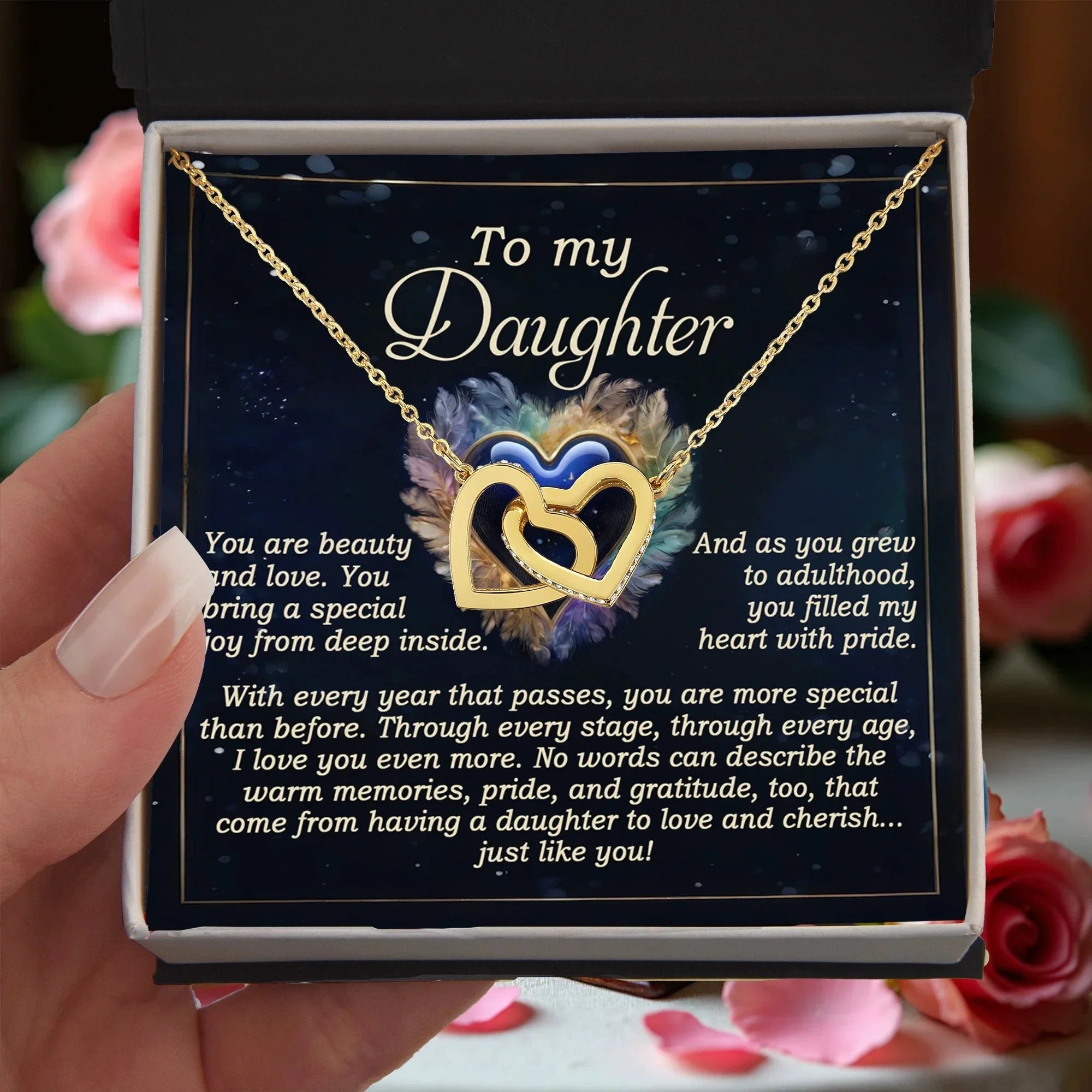 To My Daughter - Sentimental Gift of Love & Pride - Interlocking Hearts Necklace