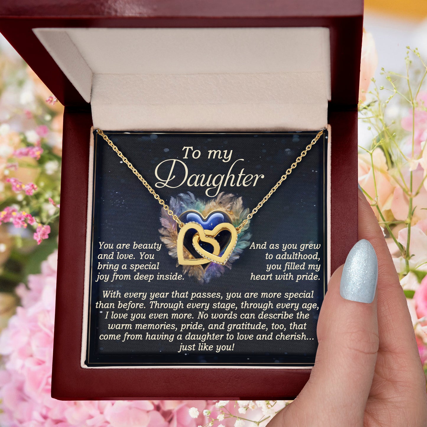 To My Daughter - Sentimental Gift of Love & Pride - Interlocking Hearts Necklace - Mallard Moon Gift Shop