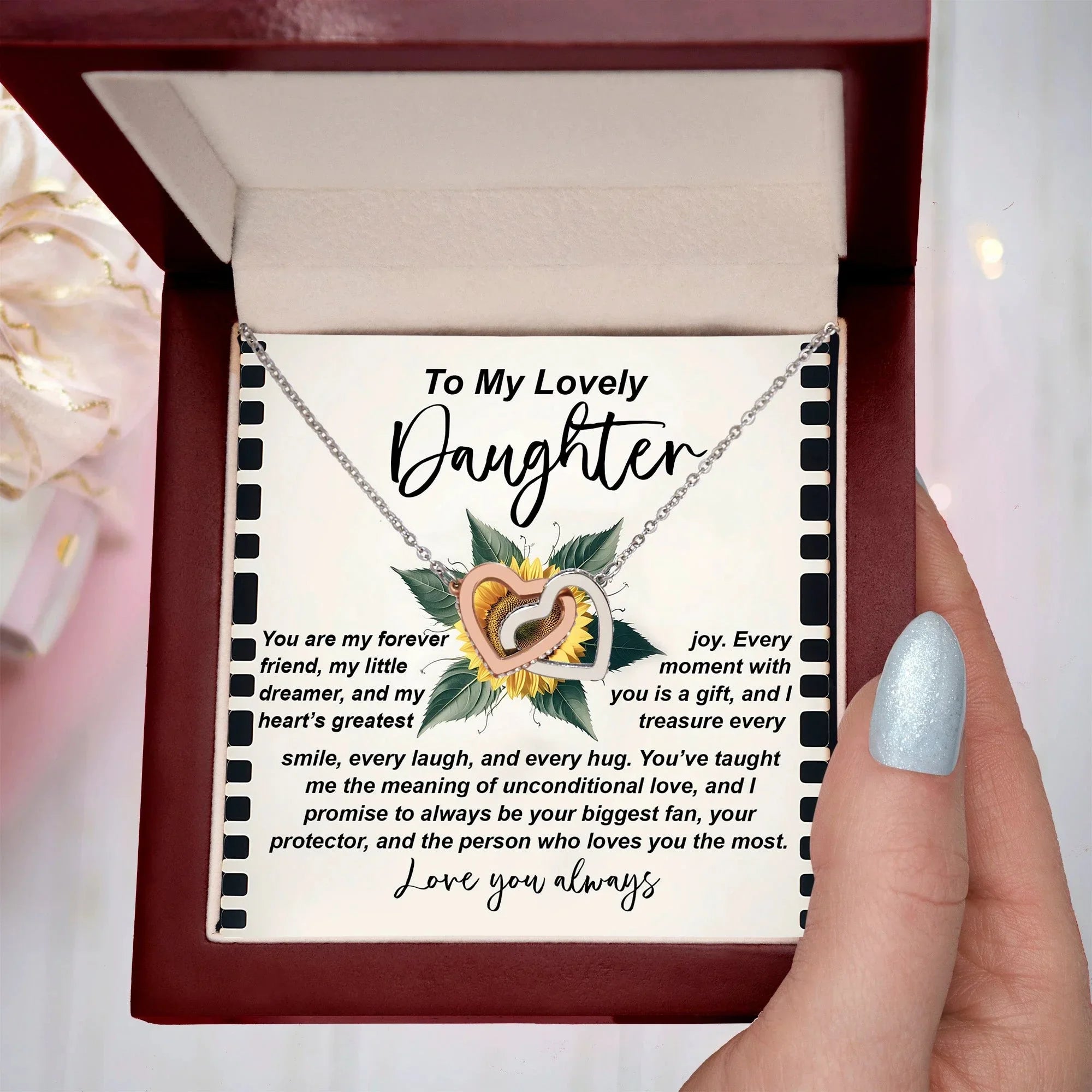 To My Lovely Daughter - Sentimental Gift of Love & Pride - Interlocking Hearts Necklace