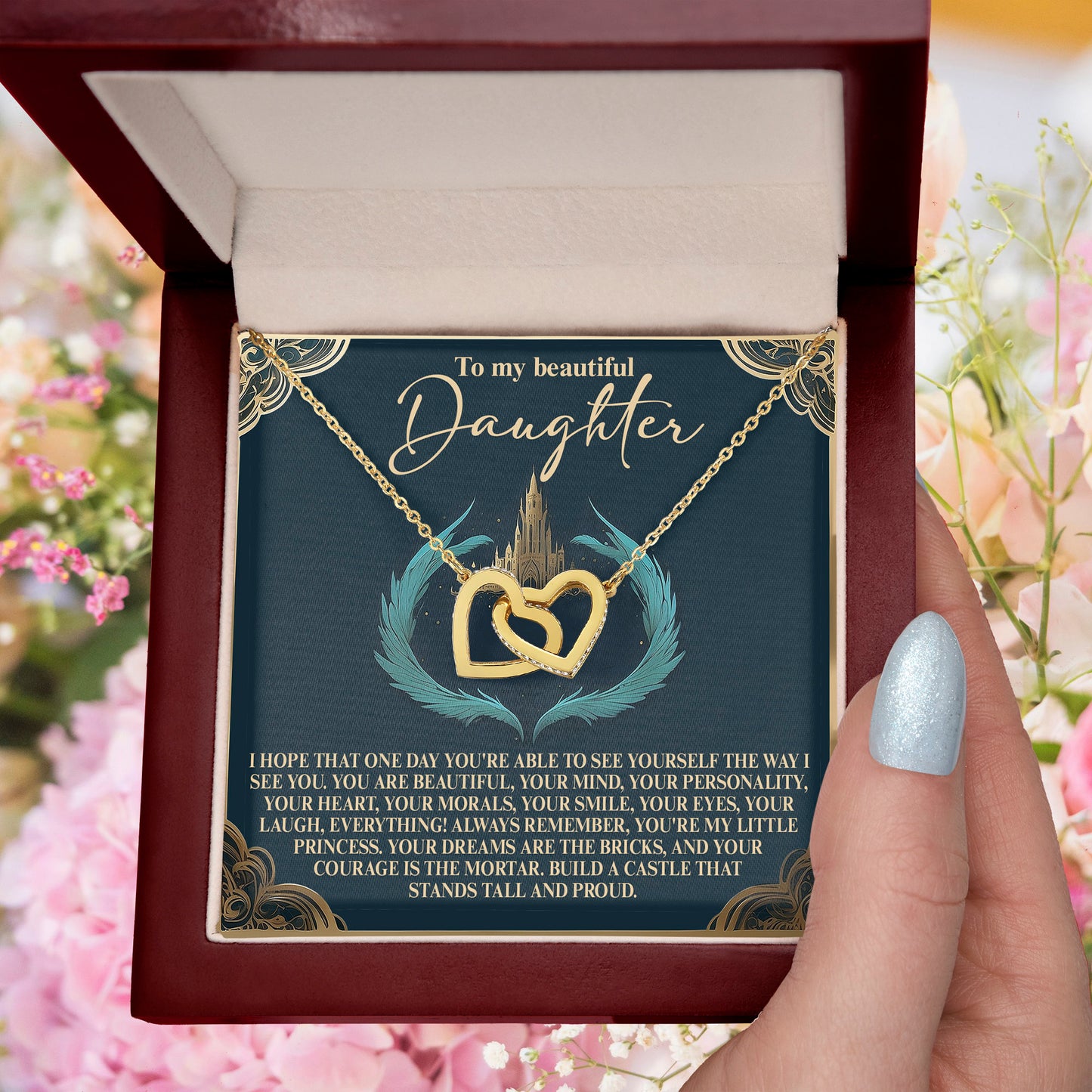 To My Beautiful Daughter – Build a Castle That Stands Tall and Proud – Fairytale-Inspired Necklace Gift from Mom - Mallard Moon Gift Shop