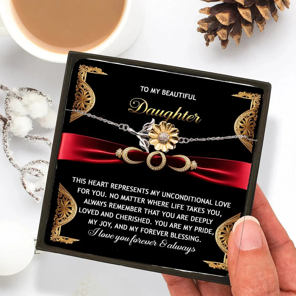 Daughter Sunflower Bracelet - Unconditional Love – 925 Sterling Silver with 18K Gold-Plated Petals – Meaningful Jewelry Gift from Parent – Includes Heartfelt Message Card