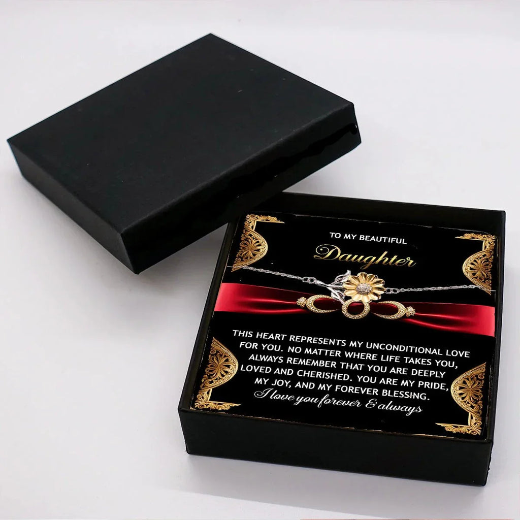 Daughter Sunflower Bracelet - Unconditional Love – 925 Sterling Silver with 18K Gold-Plated Petals – Meaningful Jewelry Gift from Parent – Includes Heartfelt Message Card