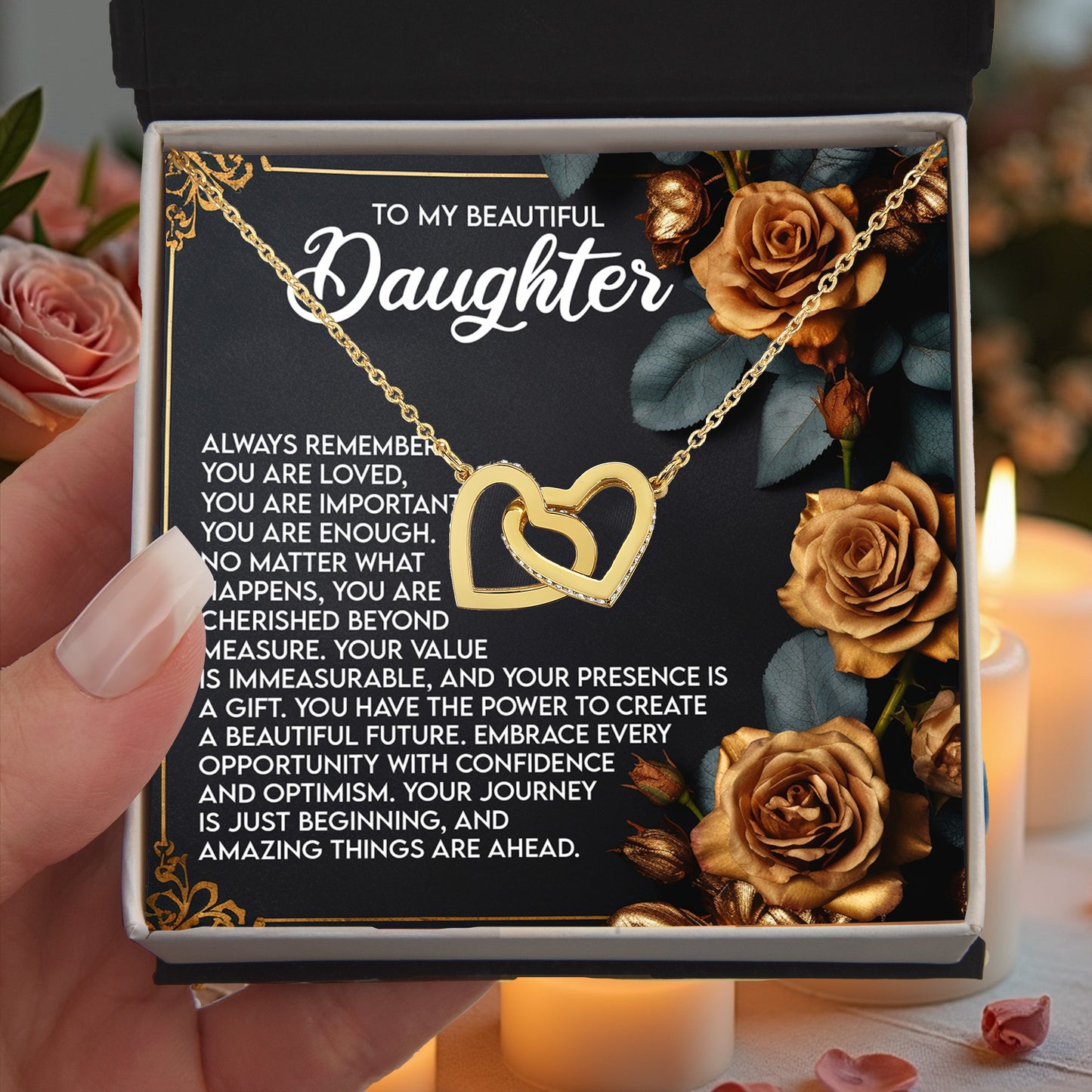 To My Beautiful Daughter – You Are Loved, You Are Important, You Are Enough– Empowering Necklace Gift with Message Card - Mallard Moon Gift Shop