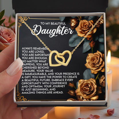 To My Beautiful Daughter – You Are Loved, You Are Important, You Are Enough– Empowering Necklace Gift with Message Card - Mallard Moon Gift Shop