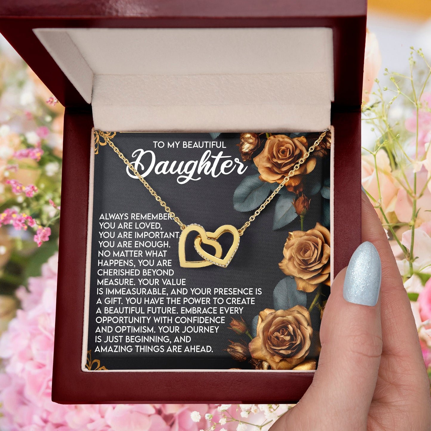 To My Beautiful Daughter – You Are Loved, You Are Important, You Are Enough– Empowering Necklace Gift with Message Card - Mallard Moon Gift Shop