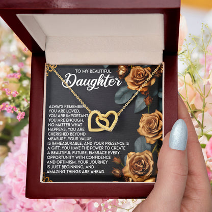 To My Beautiful Daughter – You Are Loved, You Are Important, You Are Enough– Empowering Necklace Gift with Message Card - Mallard Moon Gift Shop