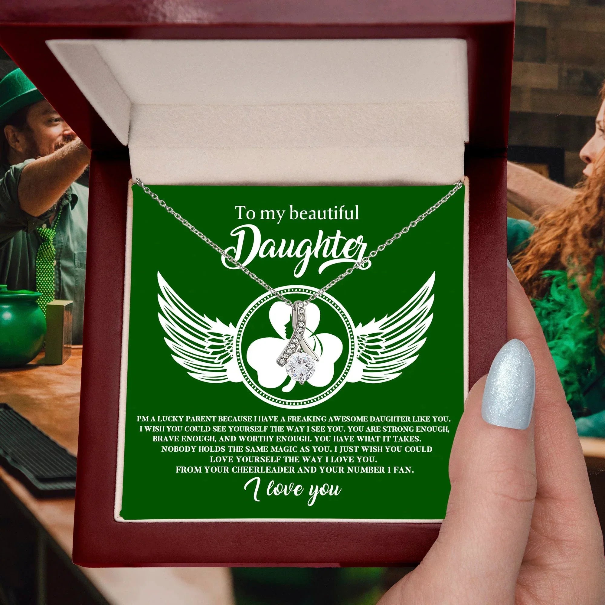 To My Beautiful Daughter – A Lucky & Loving Gift of Strength and Encouragement- Interlocking Hearts Necklace with Inspirational Message