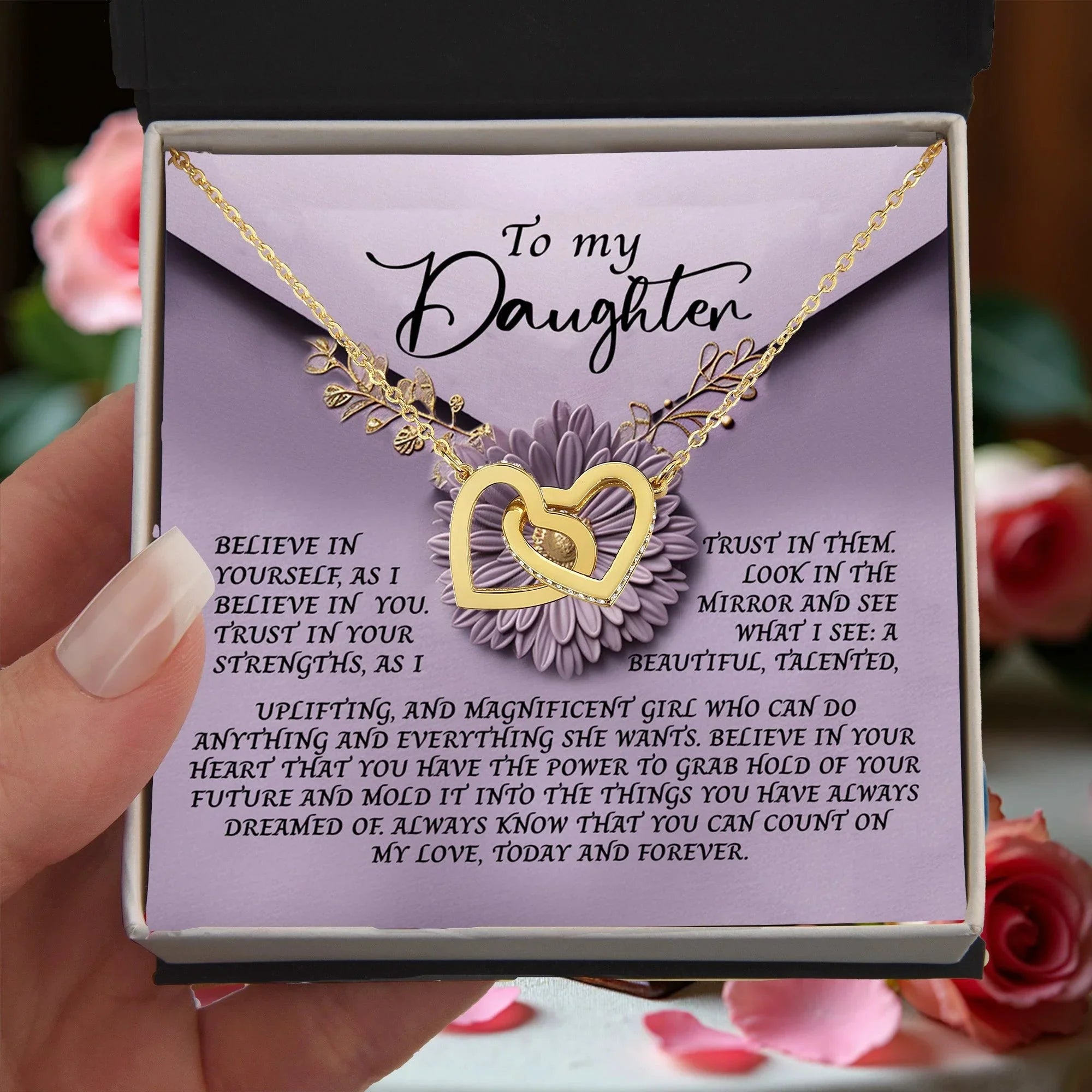 To My Magnificent Daughter - A Gift of Encouragement & Unbreakable Bond - Interlocking Hearts Necklace
