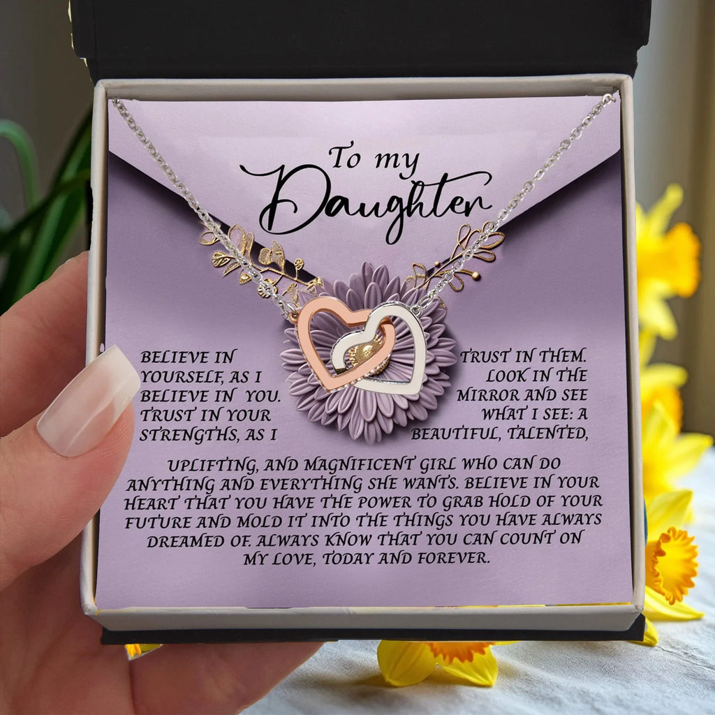 To My Magnificent Daughter - A Gift of Encouragement & Unbreakable Bond - Interlocking Hearts Necklace
