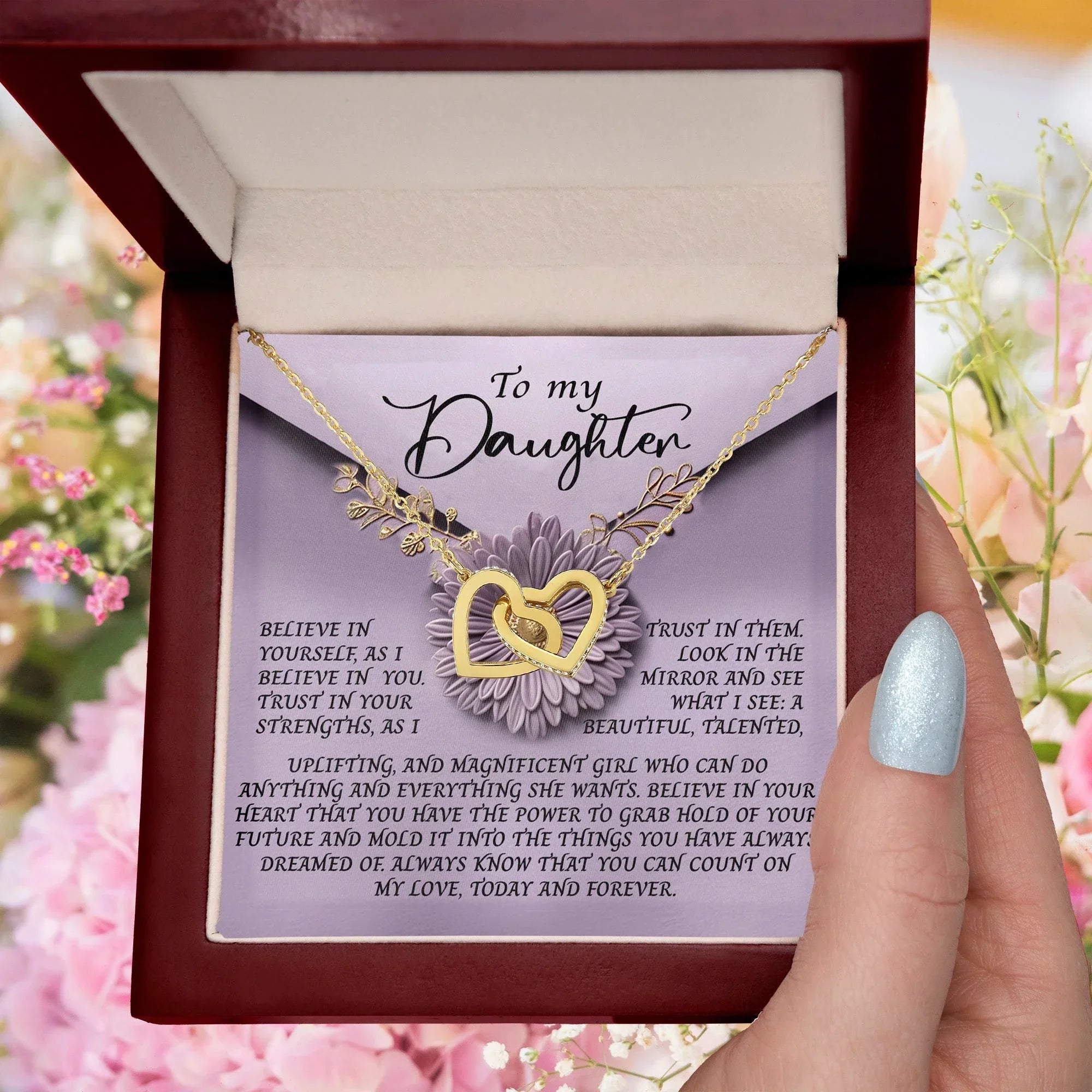 To My Magnificent Daughter - A Gift of Encouragement & Unbreakable Bond - Interlocking Hearts Necklace