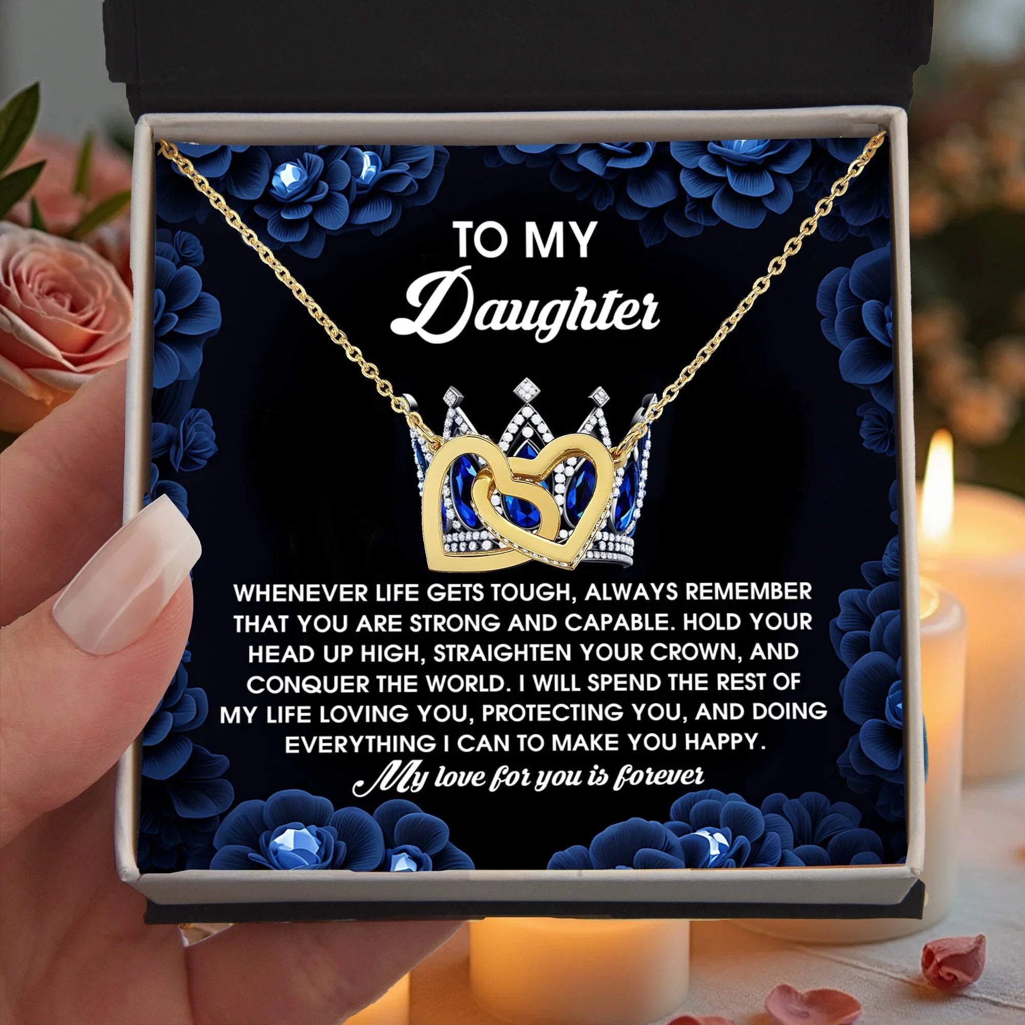 To My Daughter - Strength & Unwavering Love - Interlocking Hearts Necklace