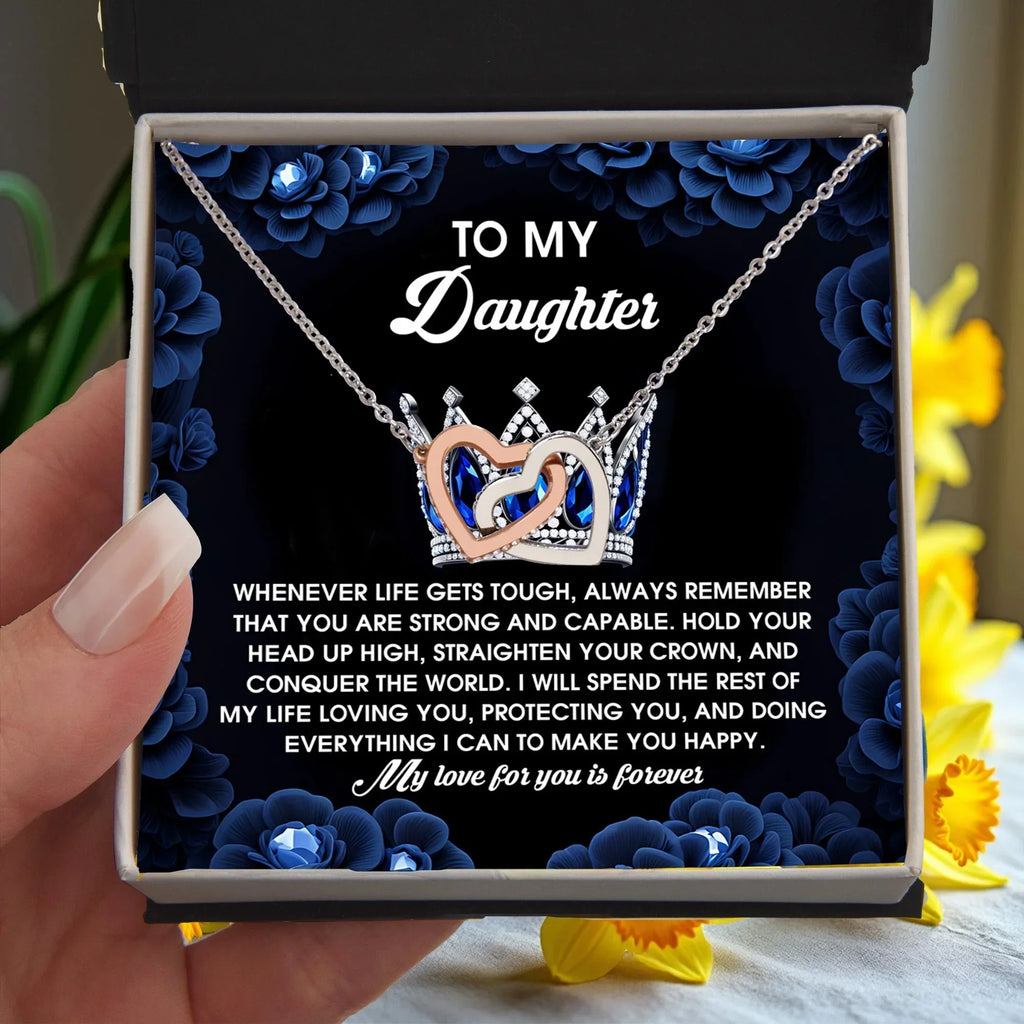 To My Daughter - Strength & Unwavering Love - Interlocking Hearts Necklace
